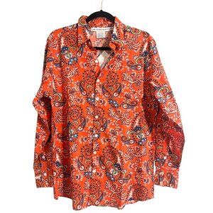 Gretchen Scott Paisley Paradise Button Down Shirt Orange Multi Size Small